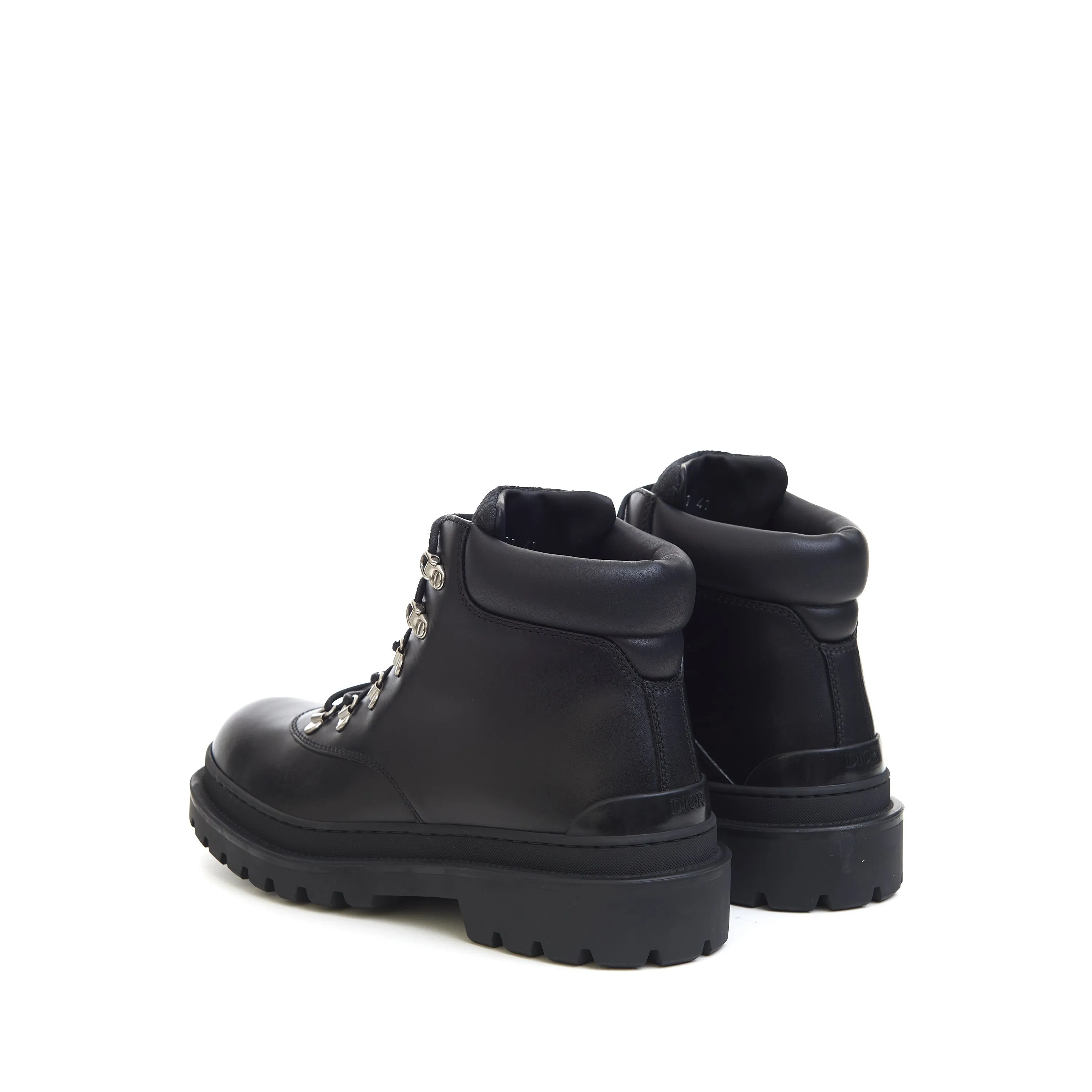 Explorer Hiking Boots In Black Smooth Calfskin & Oblique Jacuard