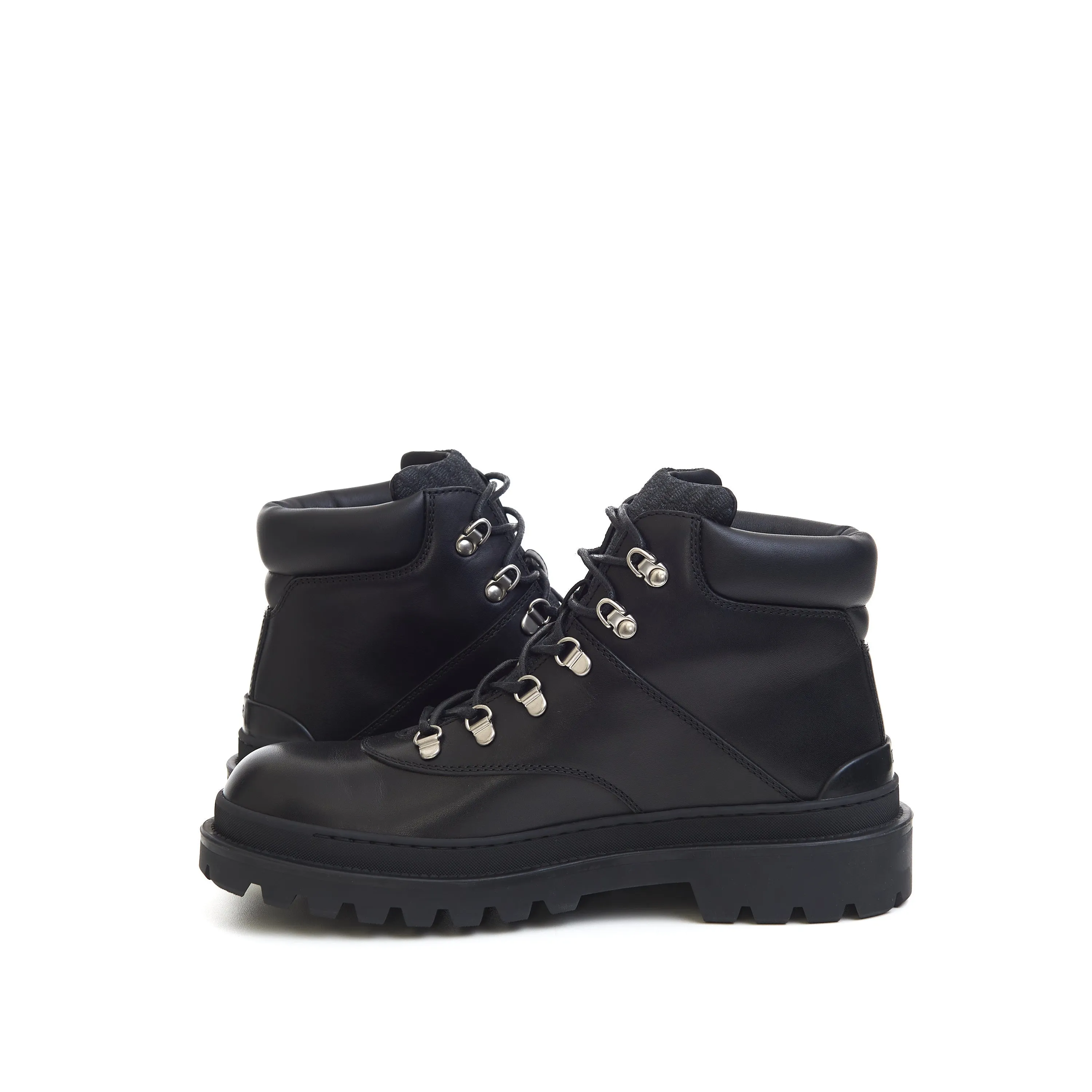 Explorer Hiking Boots In Black Smooth Calfskin & Oblique Jacuard