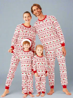Family Matching Christmas Fair Isle Pajamas - Red & White Holiday Reindeer Pajama Set for Kids and Adults