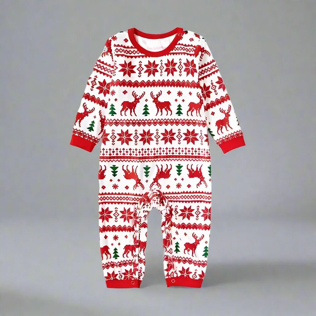 Family Matching Christmas Fair Isle Pajamas - Red & White Holiday Reindeer Pajama Set for Kids and Adults