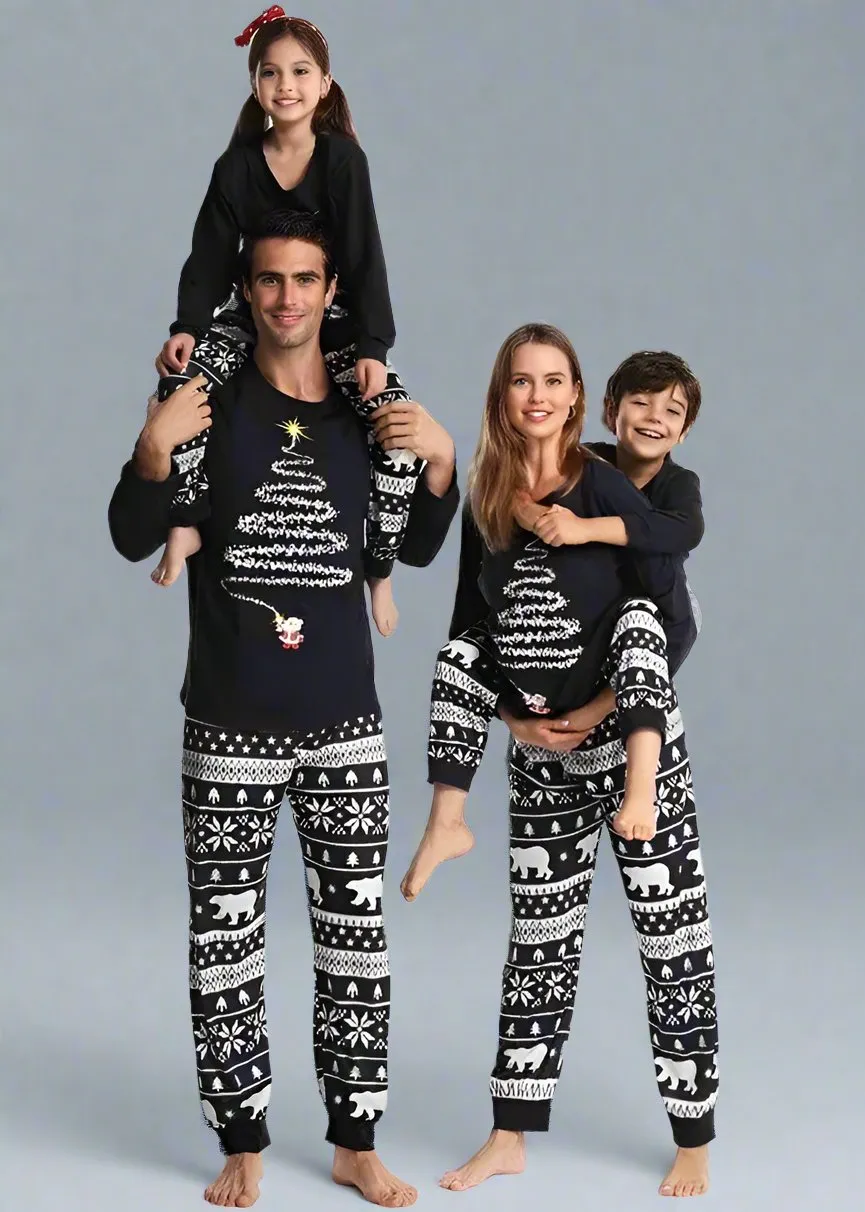 Family Matching Christmas Tree Fair Isle Pajamas - Red & Black Holiday Pajama Set for Kids and Adults