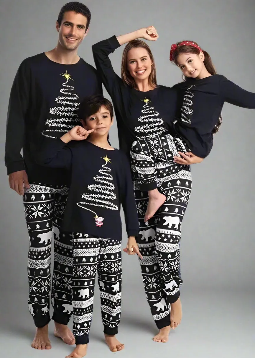 Family Matching Christmas Tree Fair Isle Pajamas - Red & Black Holiday Pajama Set for Kids and Adults
