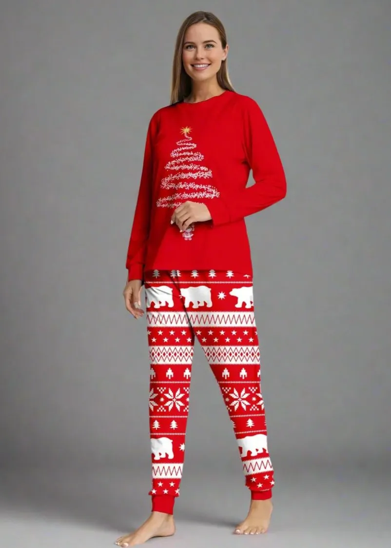 Family Matching Christmas Tree Fair Isle Pajamas - Red & Black Holiday Pajama Set for Kids and Adults