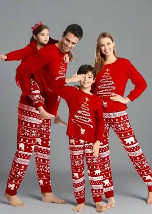 Family Matching Christmas Tree Fair Isle Pajamas - Red & Black Holiday Pajama Set for Kids and Adults