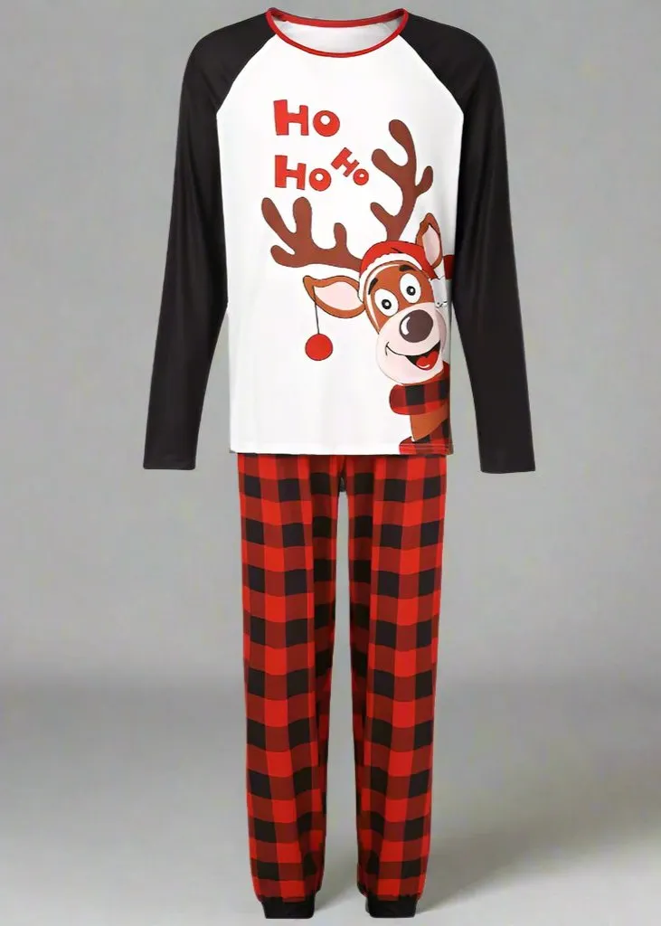 Family Matching "Ho Ho Ho" Reindeer Pajamas - Red & Black Plaid Holiday Pajama Set for Kids, Adults & Infants