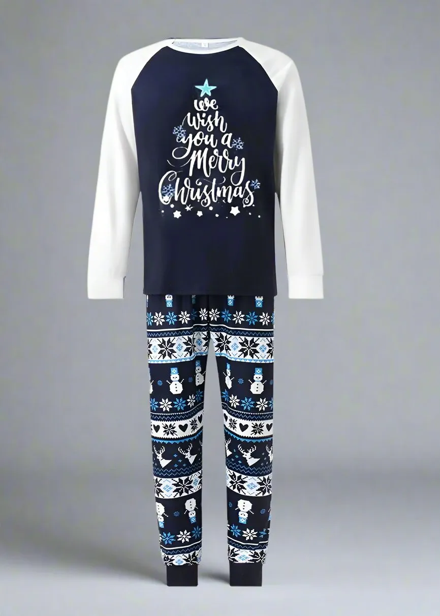 Family Matching "Let It Snow" & "Merry Christmas" Pajamas - Navy Blue Snowman Fair Isle Holiday Pajama Set for Kids, Adults & Pets