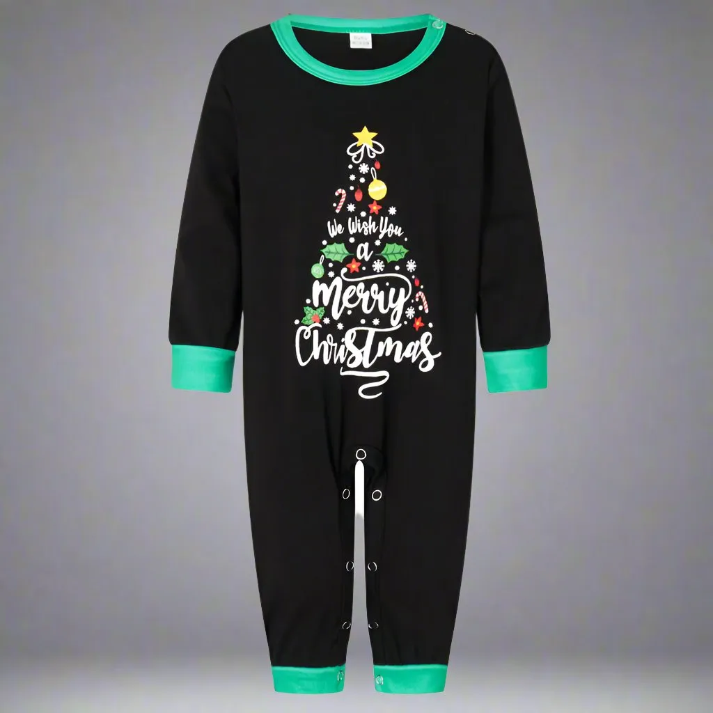 Family Matching "Merry Christmas" Tree Pajamas - Black & Green Plaid Holiday Pajama Set for Kids, Adults & Infants