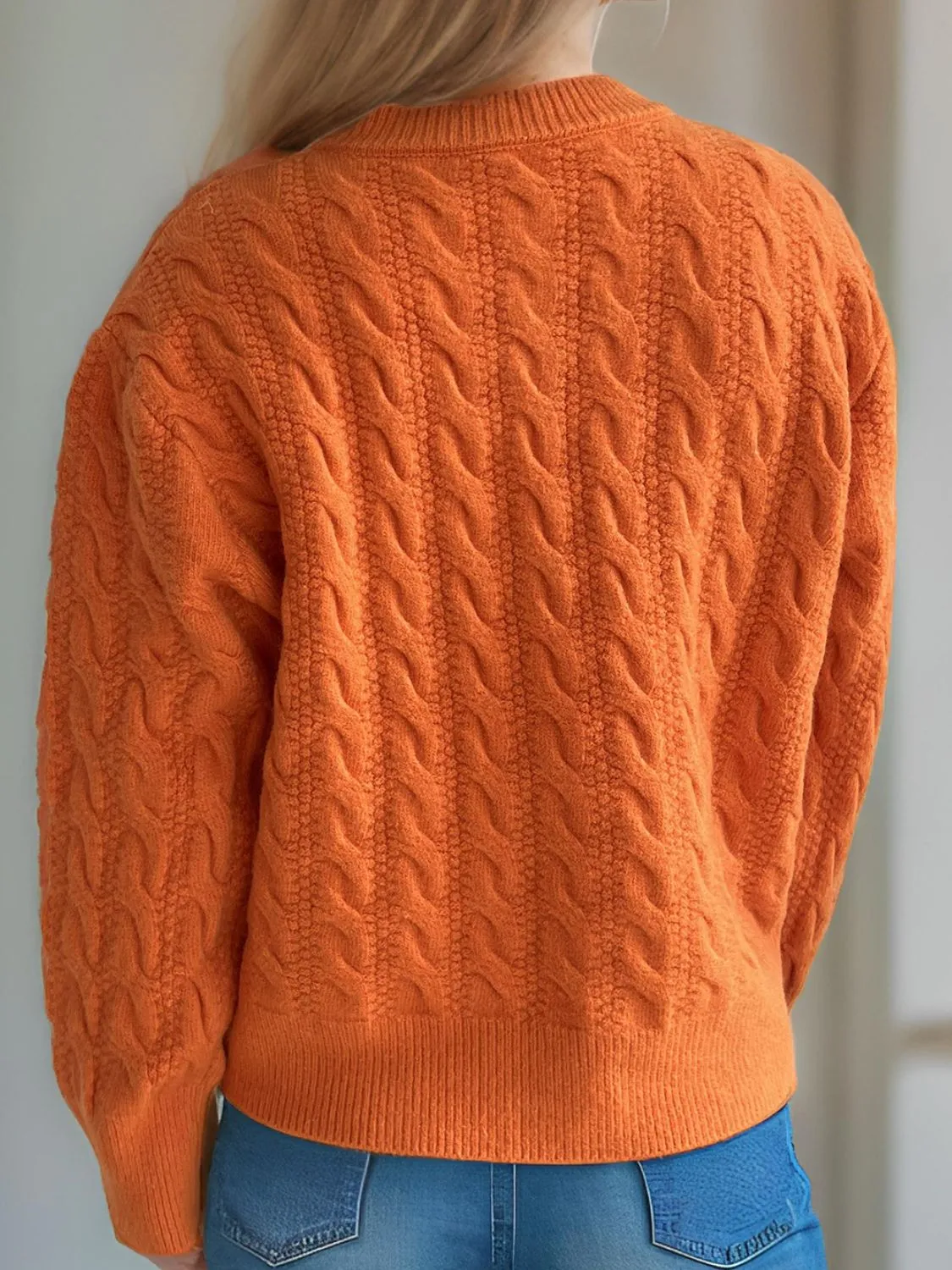 Frankie Cable-Knit Round Neck Long Sleeve Cardigan
