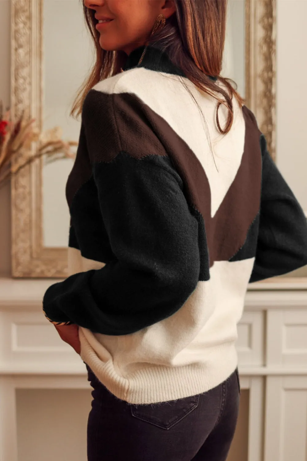 Geometric Color Block Knit  Sweater