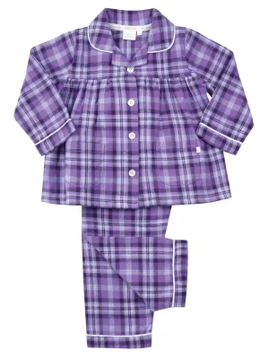 Girls Lilac Check Traditional Cotton Pyjama Set.