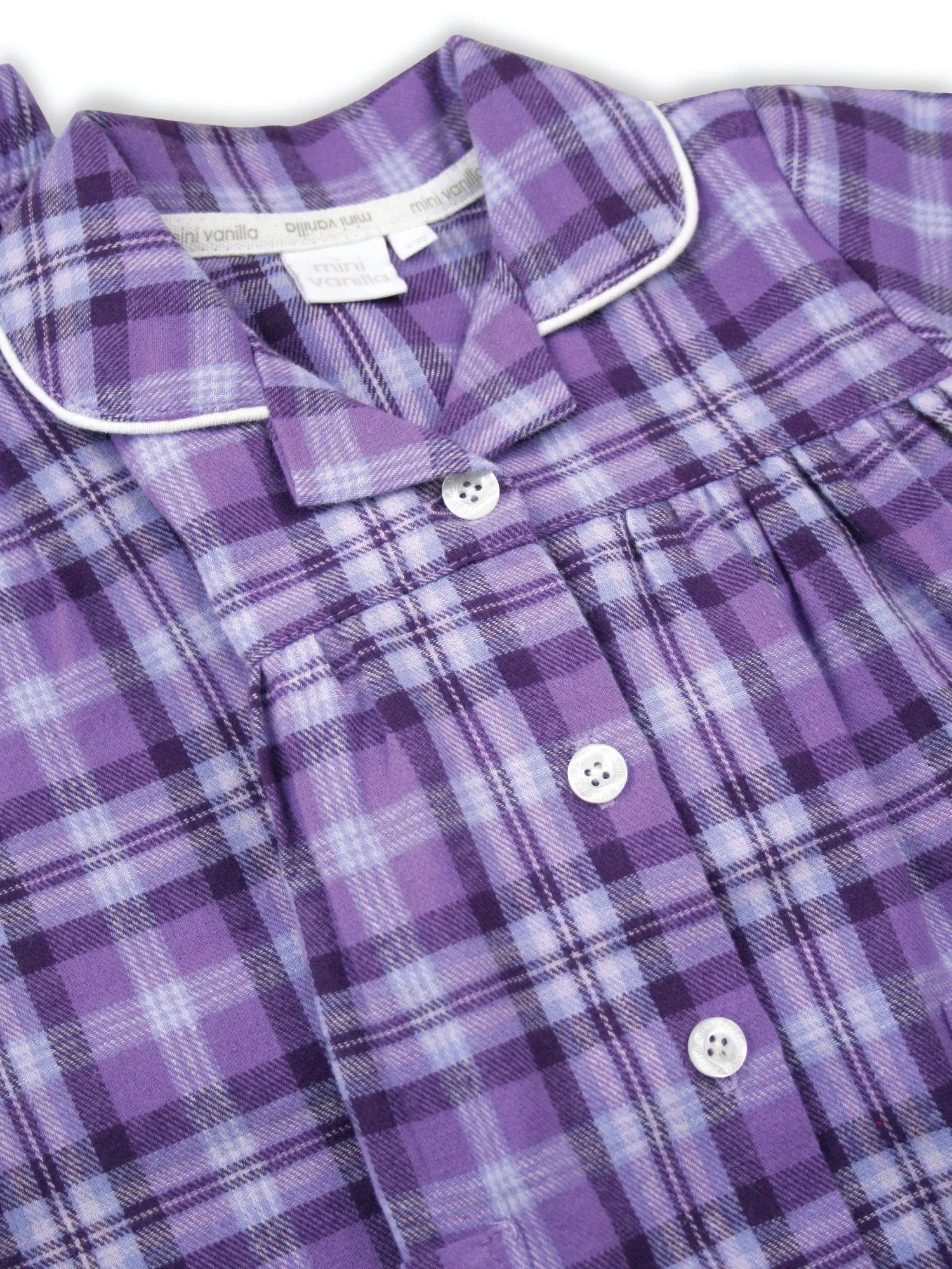 Girls Lilac Check Traditional Cotton Pyjama Set.
