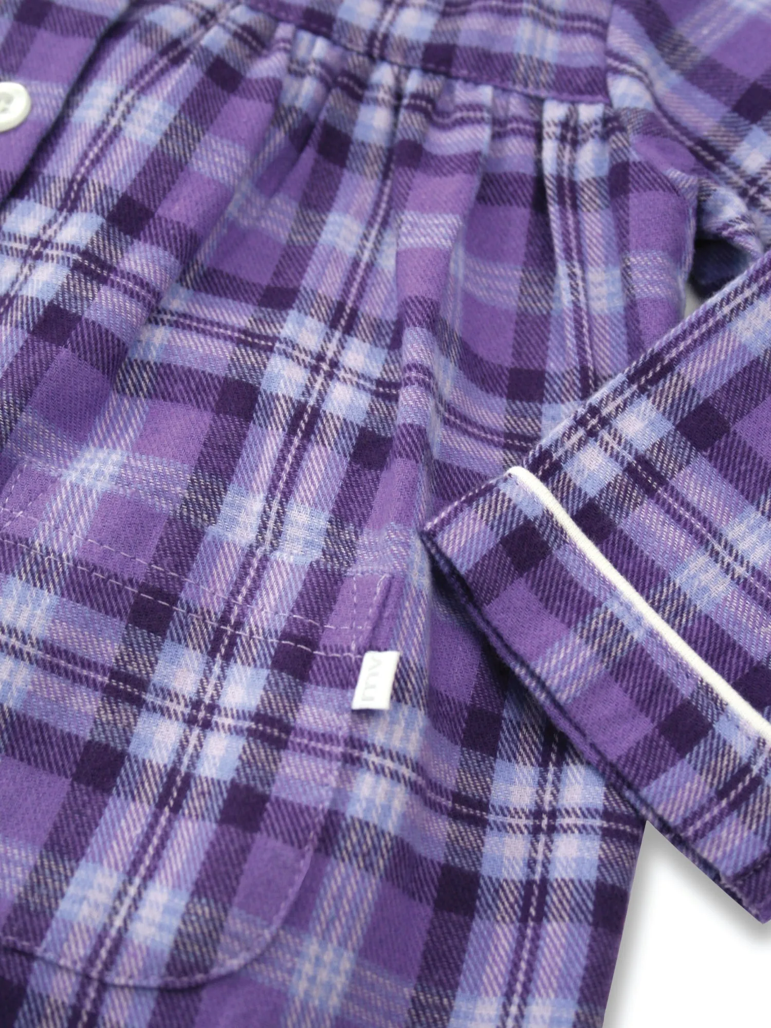 Girls Lilac Check Traditional Cotton Pyjama Set.