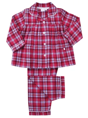 Girls Raspberry Check Traditional Cotton Pyjama Set.