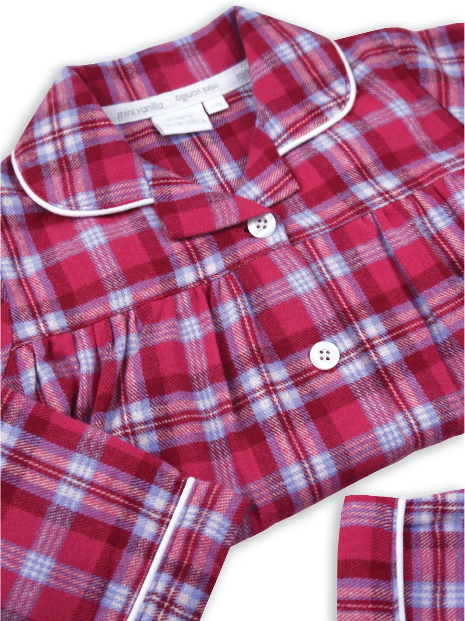 Girls Raspberry Check Traditional Cotton Pyjama Set.
