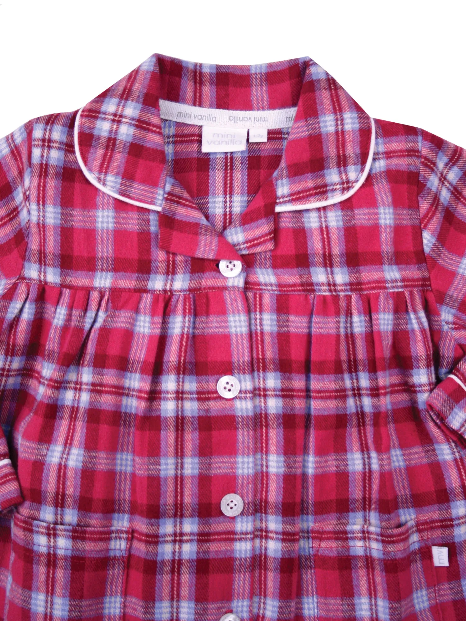 Girls Raspberry Check Traditional Cotton Pyjama Set.