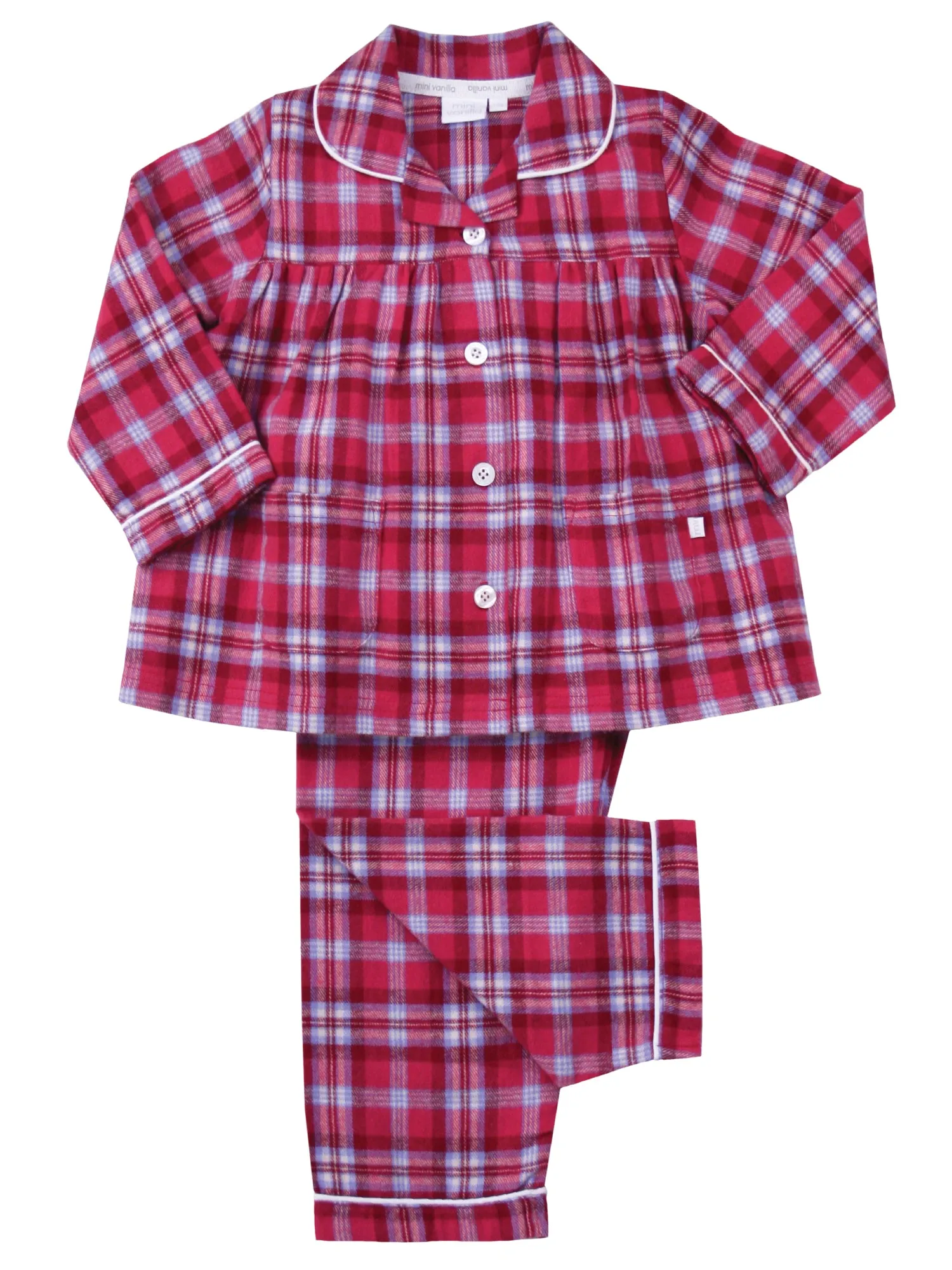 Girls Raspberry Check Traditional Cotton Pyjama Set.