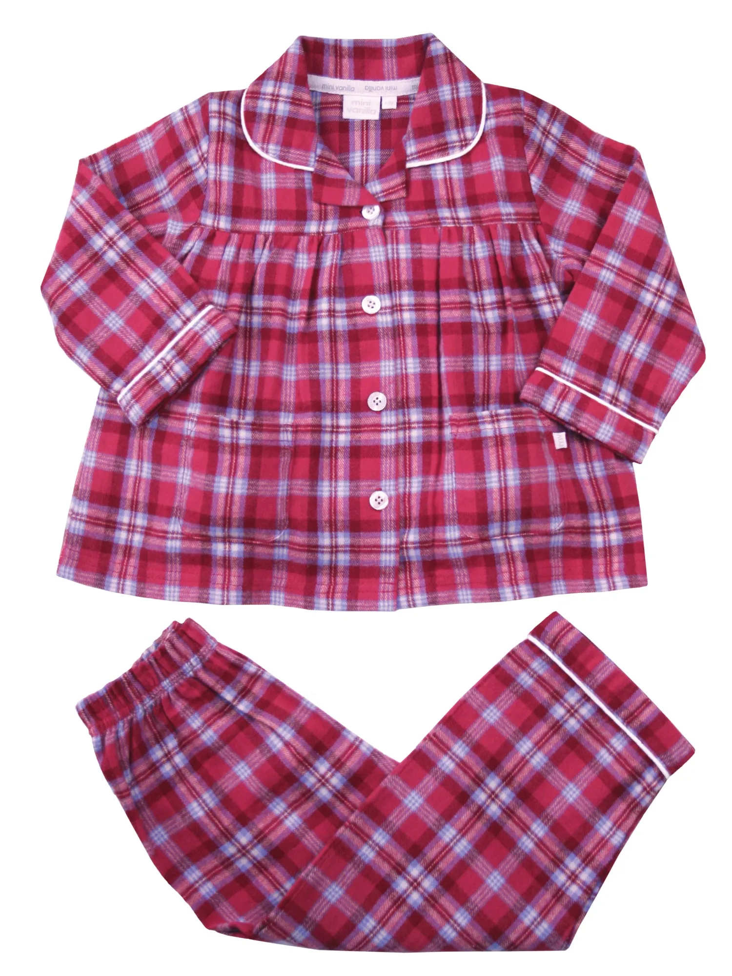 Girls Raspberry Check Traditional Cotton Pyjama Set.