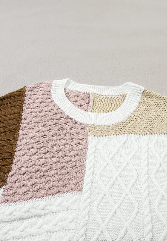 Hazel Blues® |  Cable-Knit Color Block Round Neck Sweater Vest