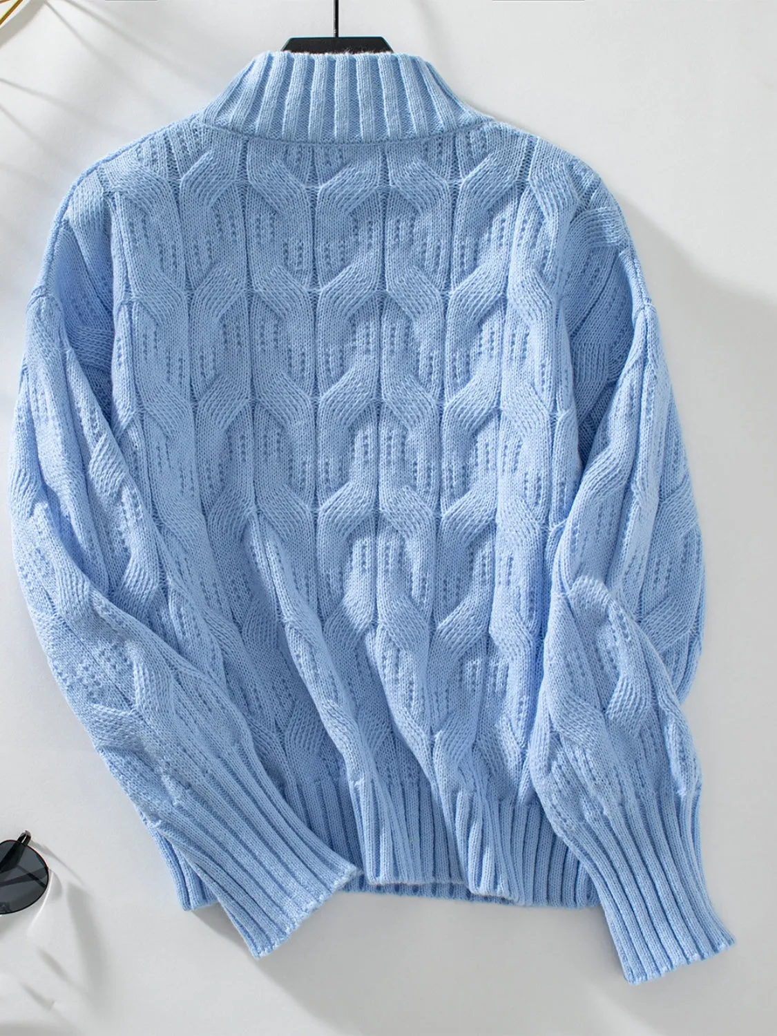 Hazel Blues® |  Cable Knit Mock Neck Long Sleeve Sweater