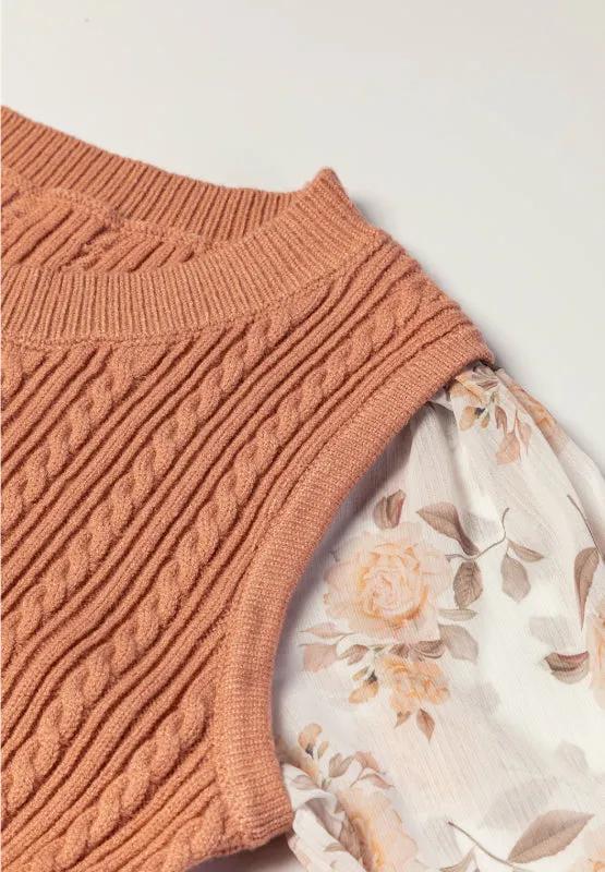 Hazel Blues® |  Cable Knit Round Neck Flounce Sleeve Sweater