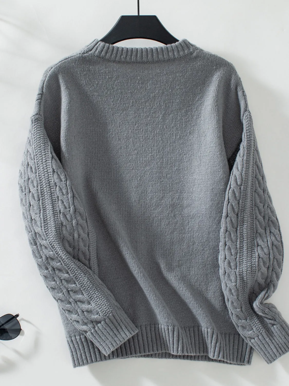 Hazel Blues® |  Cable-Knit Round Neck Long Sleeve Sweater