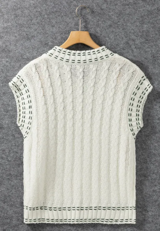 Hazel Blues® |  Cable-Knit V-Neck Sweater Vest