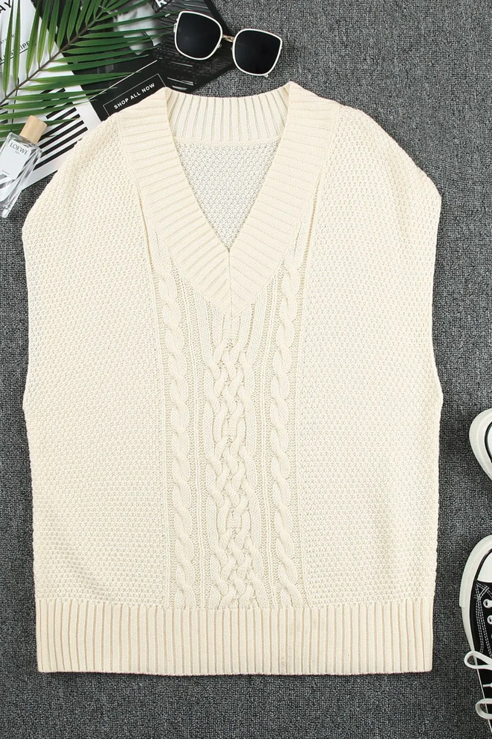 Hazel Blues® |  Cable-Knit V-Neck Sweater Vest