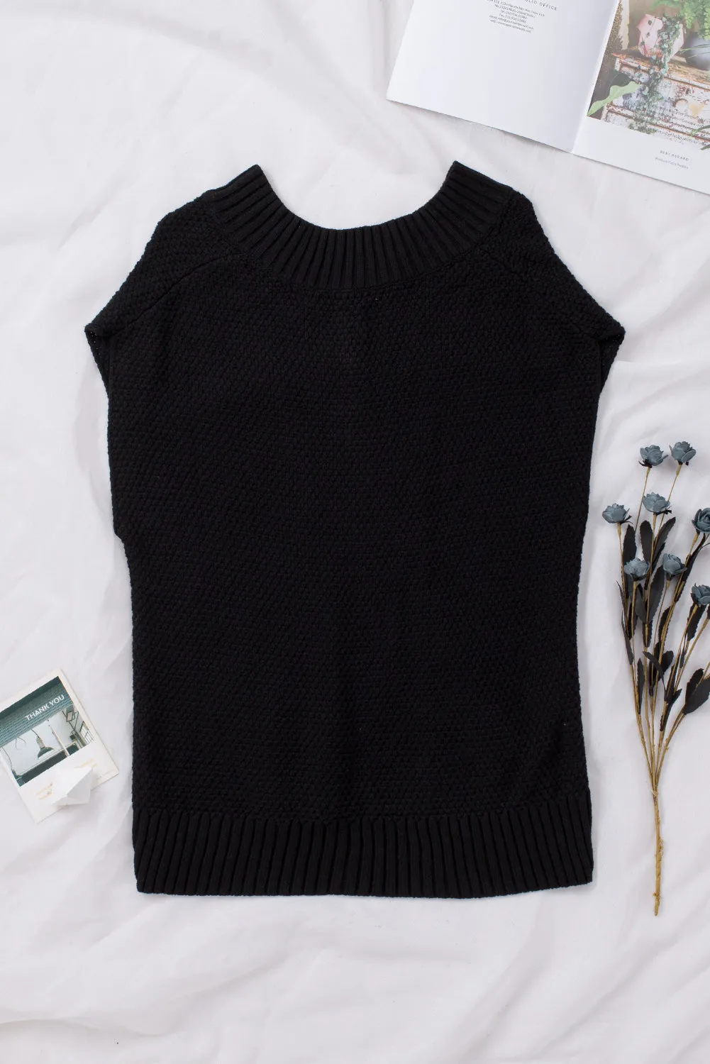 Hazel Blues® |  Cable-Knit V-Neck Sweater Vest