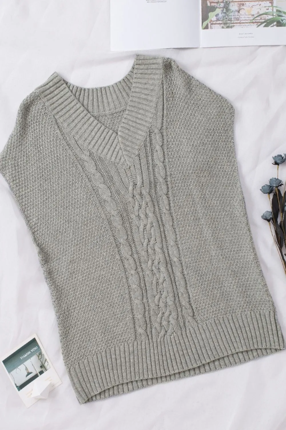 Hazel Blues® |  Cable-Knit V-Neck Sweater Vest