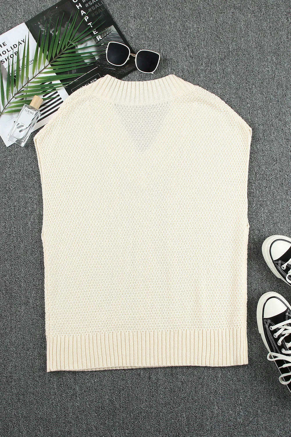 Hazel Blues® |  Cable-Knit V-Neck Sweater Vest