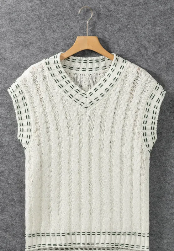 Hazel Blues® |  Cable-Knit V-Neck Sweater Vest
