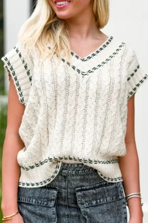 Hazel Blues® |  Cable-Knit V-Neck Sweater Vest