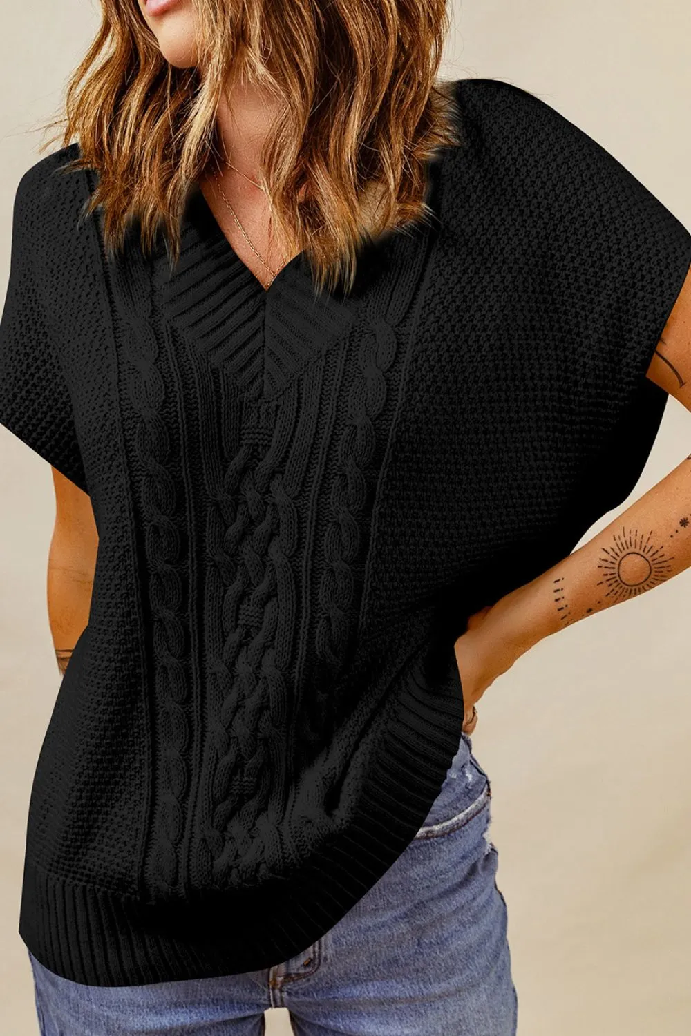 Hazel Blues® |  Cable-Knit V-Neck Sweater Vest