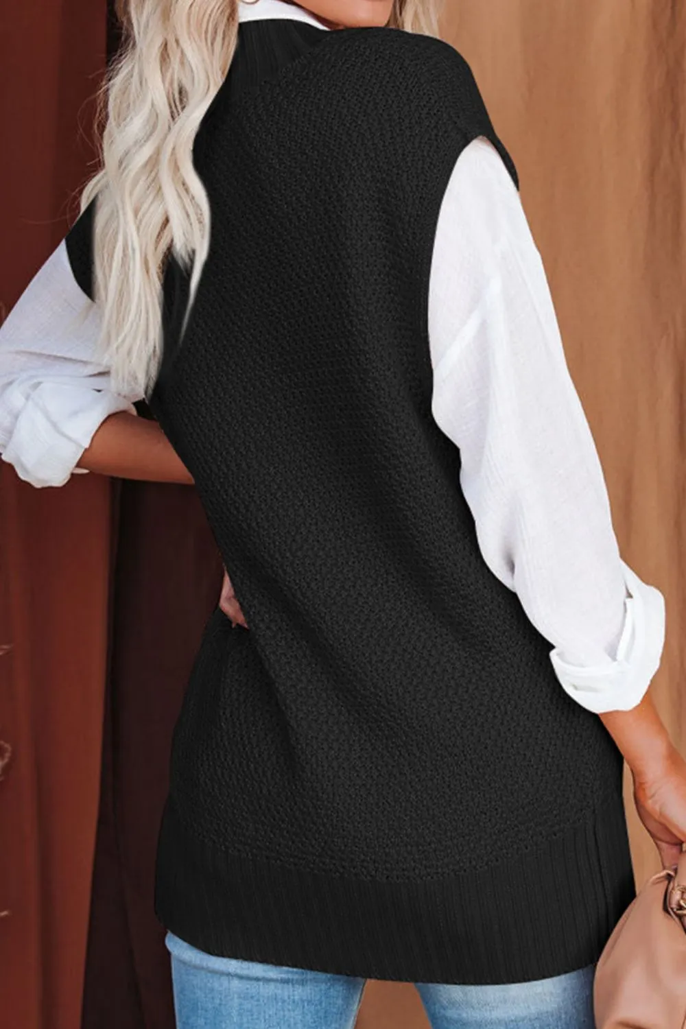 Hazel Blues® |  Cable-Knit V-Neck Sweater Vest
