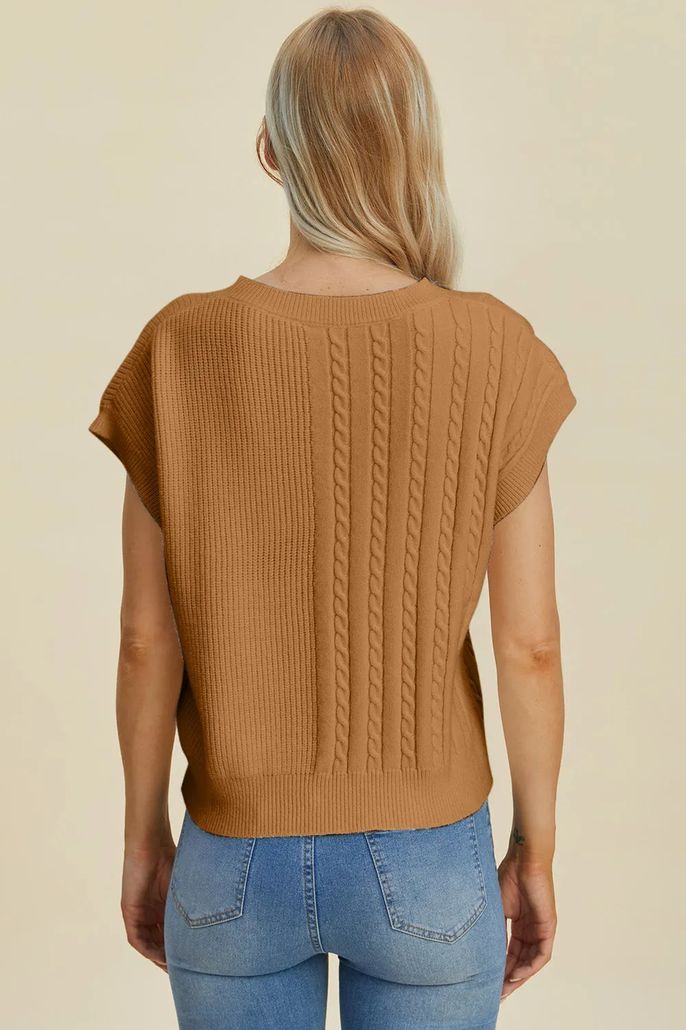 Hazel Blues® |  Double Take Cable-Knit Round Neck Short Sleeve Sweater