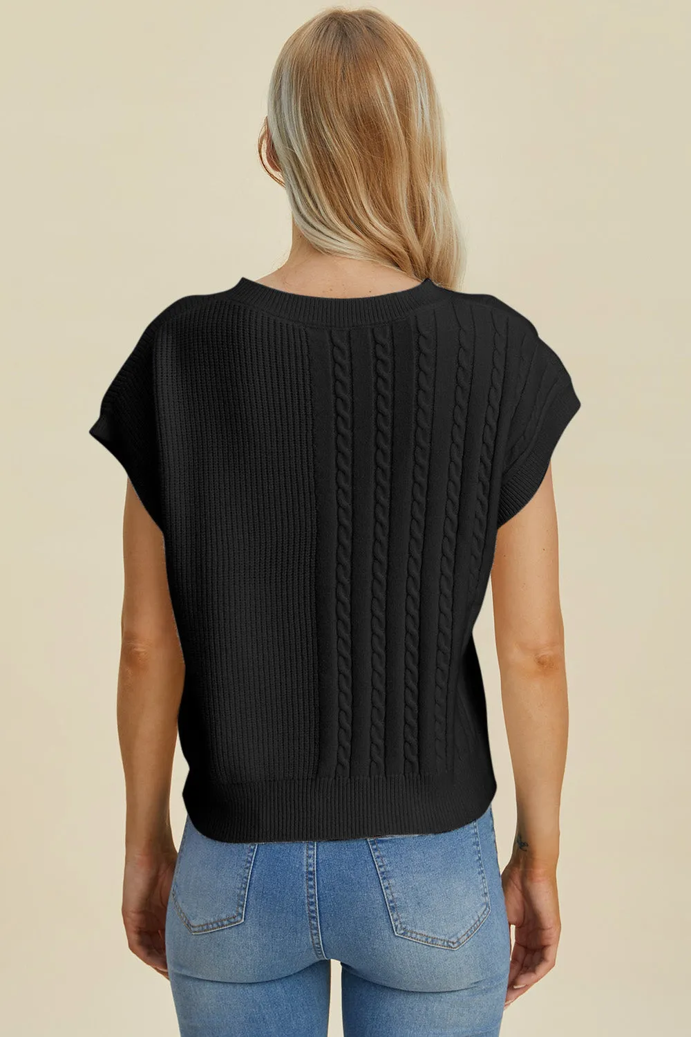 Hazel Blues® |  Double Take Cable-Knit Round Neck Short Sleeve Sweater