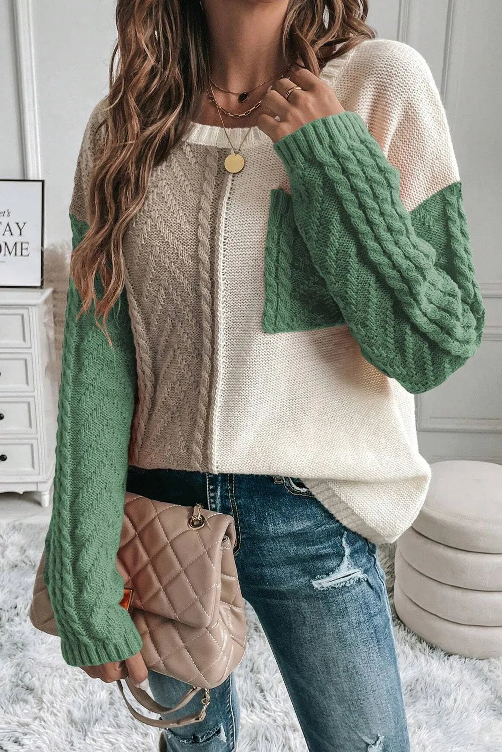 Hazel Blues® |  Double Take Color Block Drop Shoulder Sweater