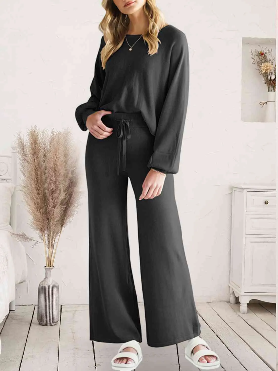 Hazel Blues® |  Long Sleeve Lounge Top and Drawstring Pants Set