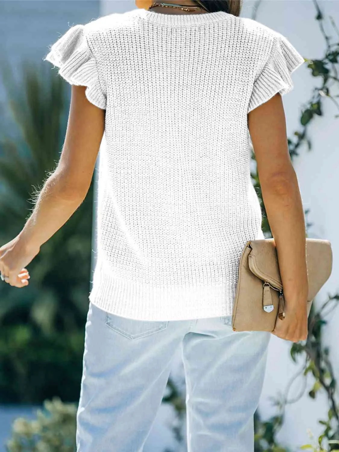 Hazel Blues® |  Round Neck Cap Sleeve Sweater