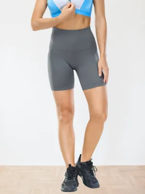 High Waist Tights Boxer Shorts Biker with Pockets Tummy Control Grey