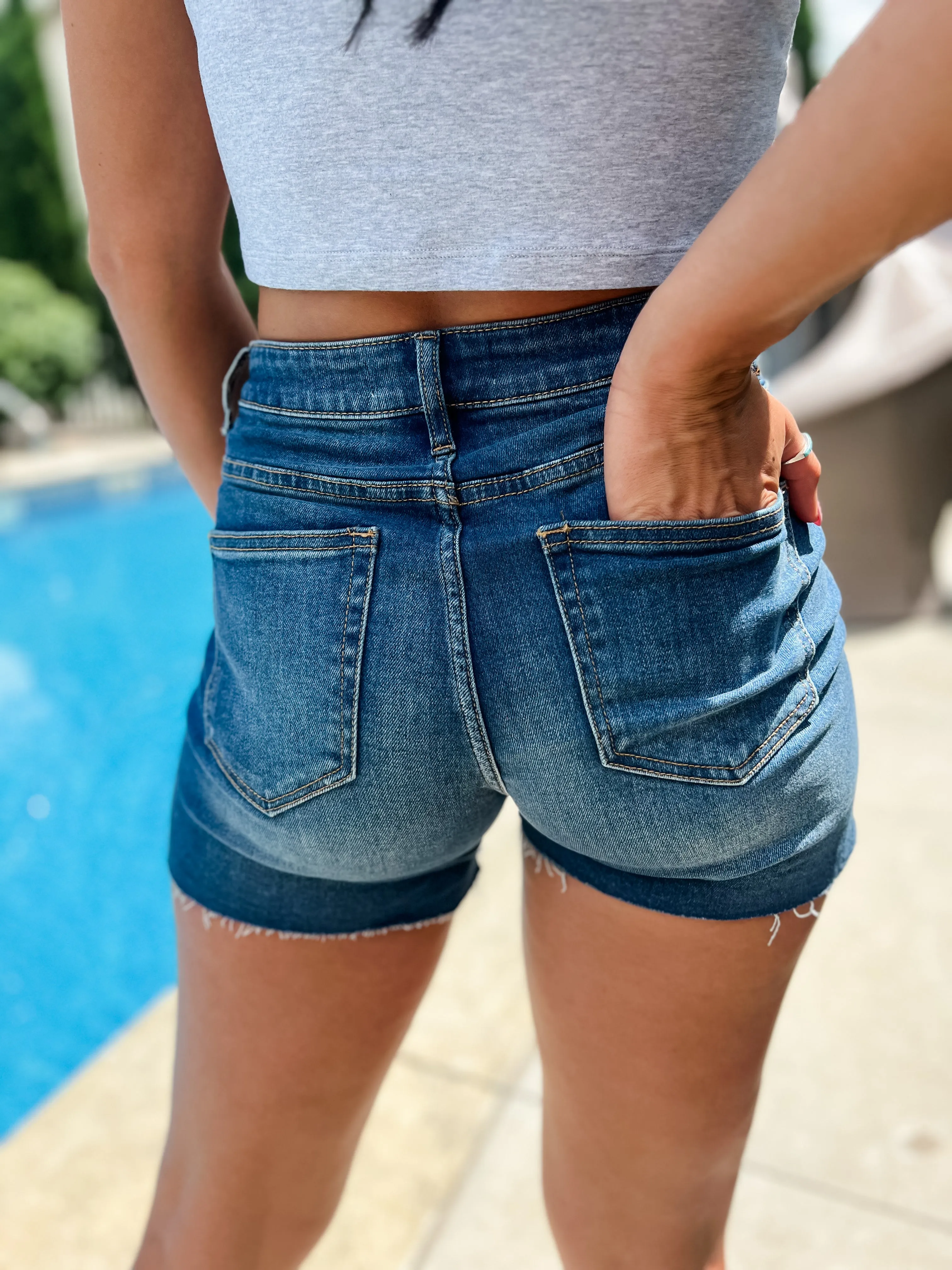 Honeysuckle Cutoff Denim Shorts - Dark Wash