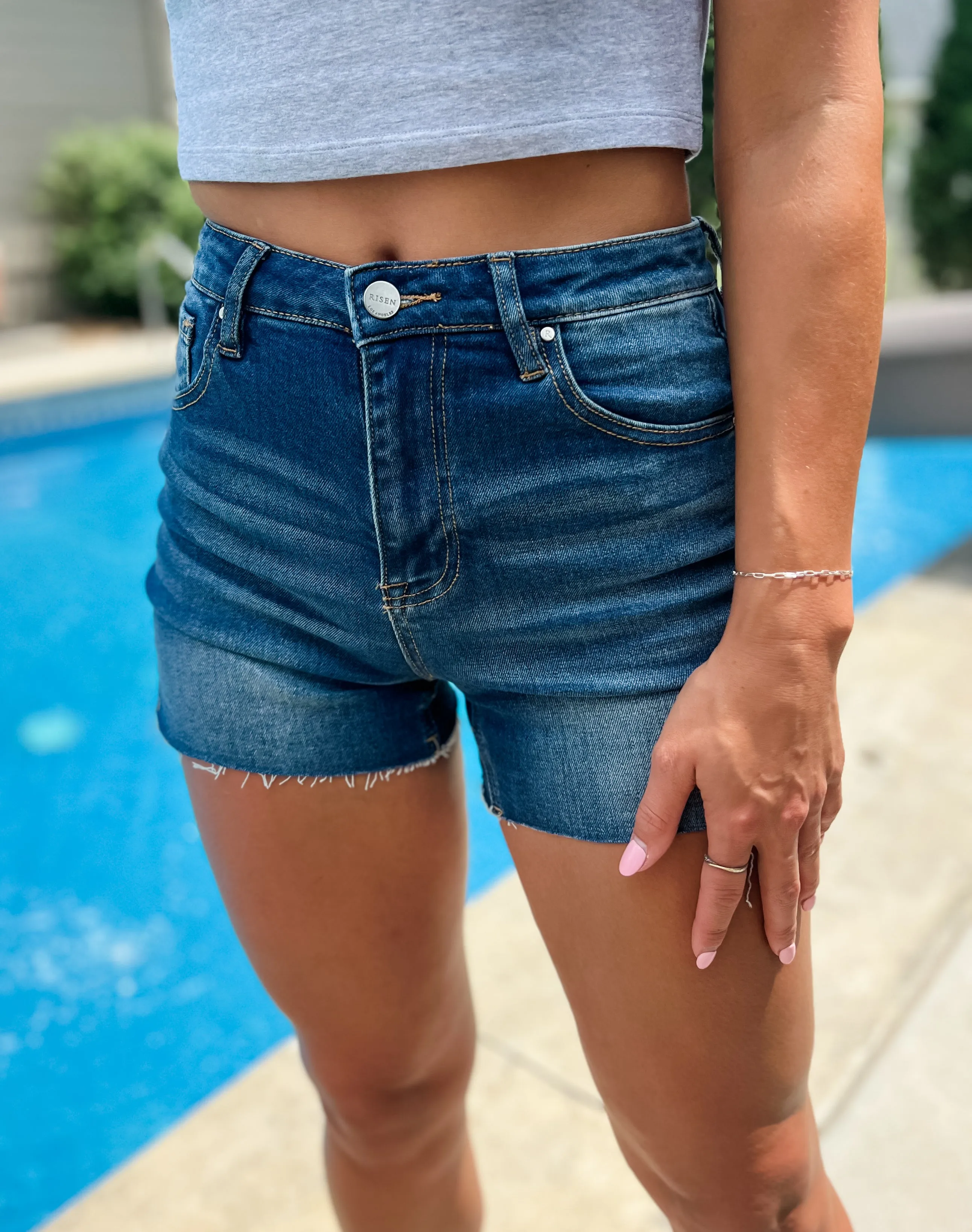 Honeysuckle Cutoff Denim Shorts - Dark Wash