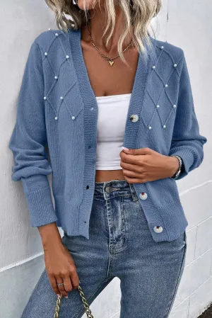 Icelyn Pearl Trim Button Up Cardigan