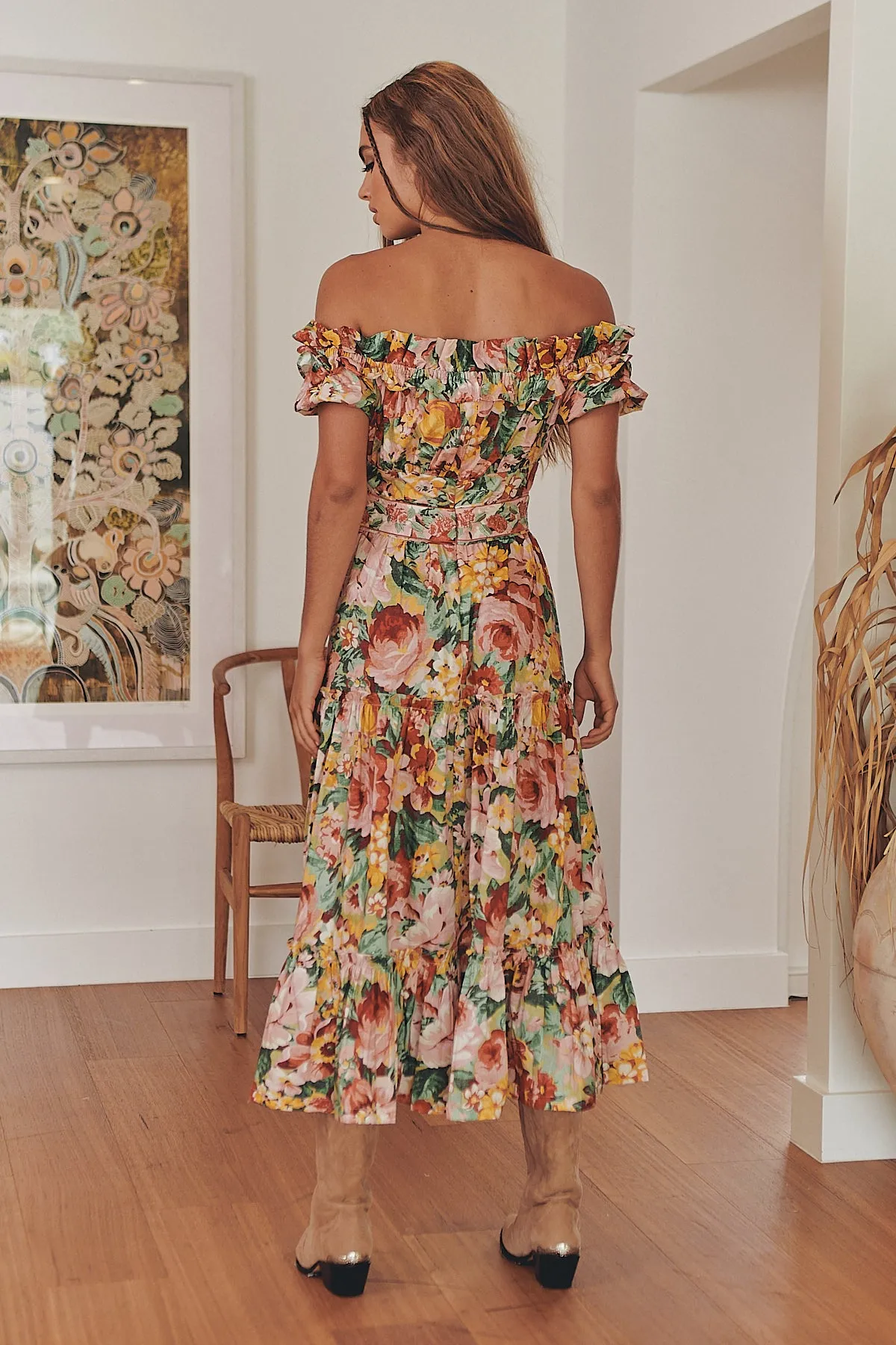 INTO THE GARDEN OFF THE SHOULDER MIDI DRESS ~ MOS the label