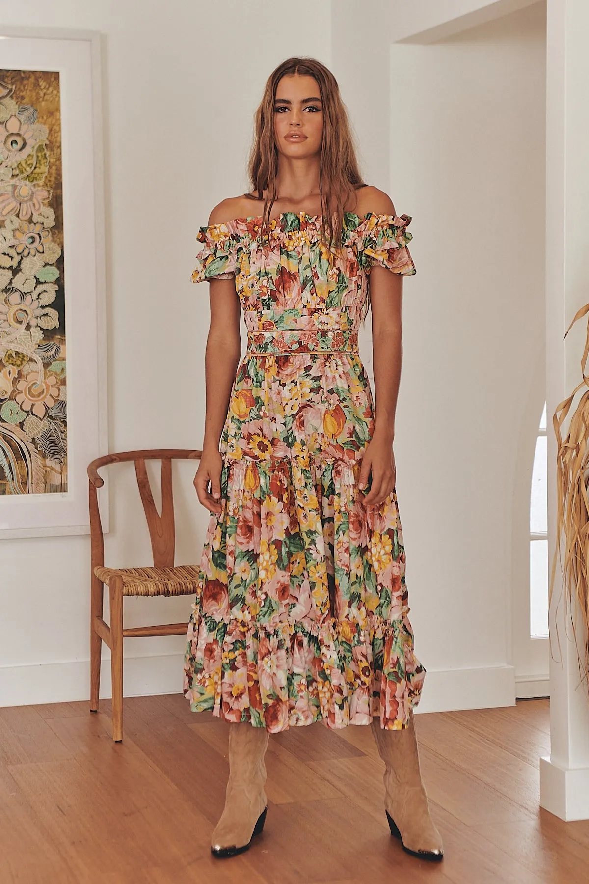 INTO THE GARDEN OFF THE SHOULDER MIDI DRESS ~ MOS the label