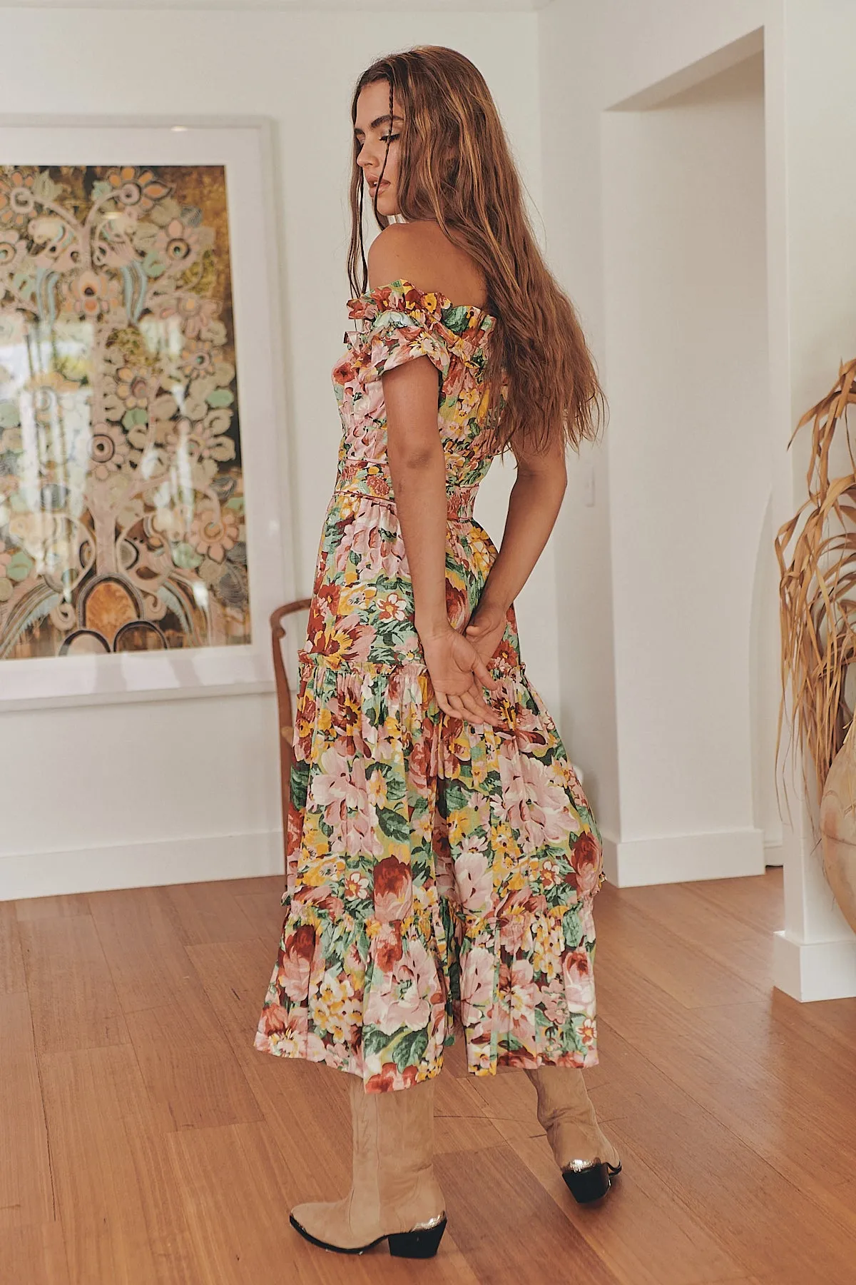 INTO THE GARDEN OFF THE SHOULDER MIDI DRESS ~ MOS the label