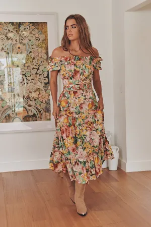 INTO THE GARDEN OFF THE SHOULDER MIDI DRESS ~ MOS the label