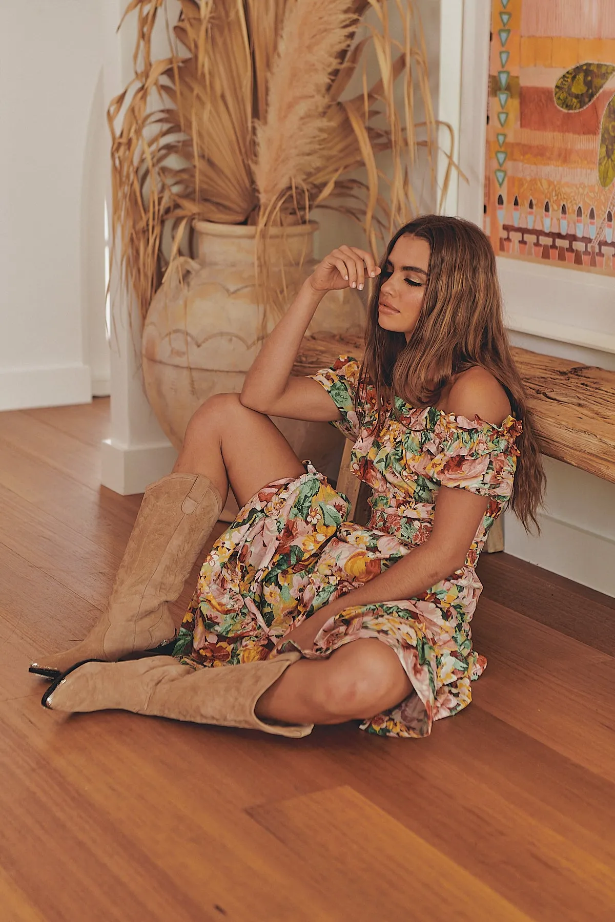 INTO THE GARDEN OFF THE SHOULDER MIDI DRESS ~ MOS the label