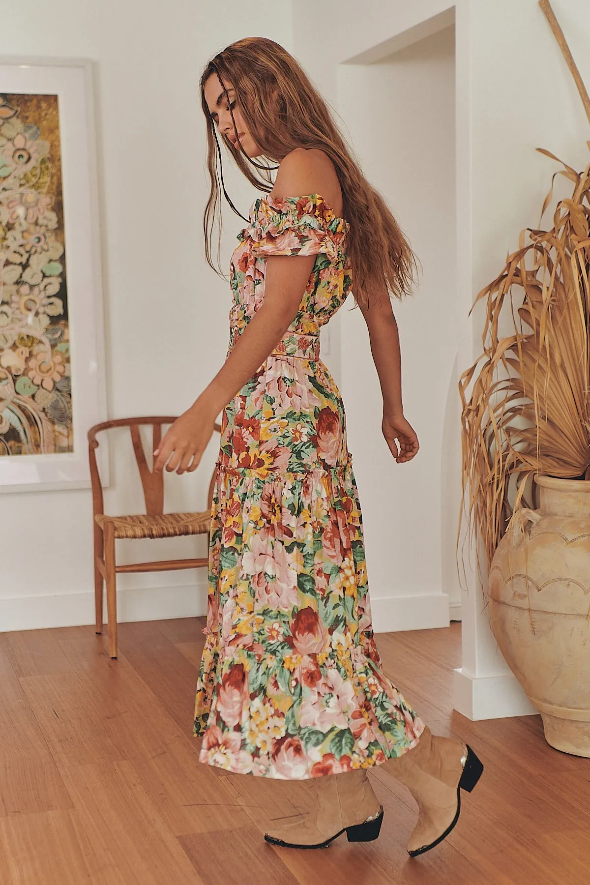 INTO THE GARDEN OFF THE SHOULDER MIDI DRESS ~ MOS the label