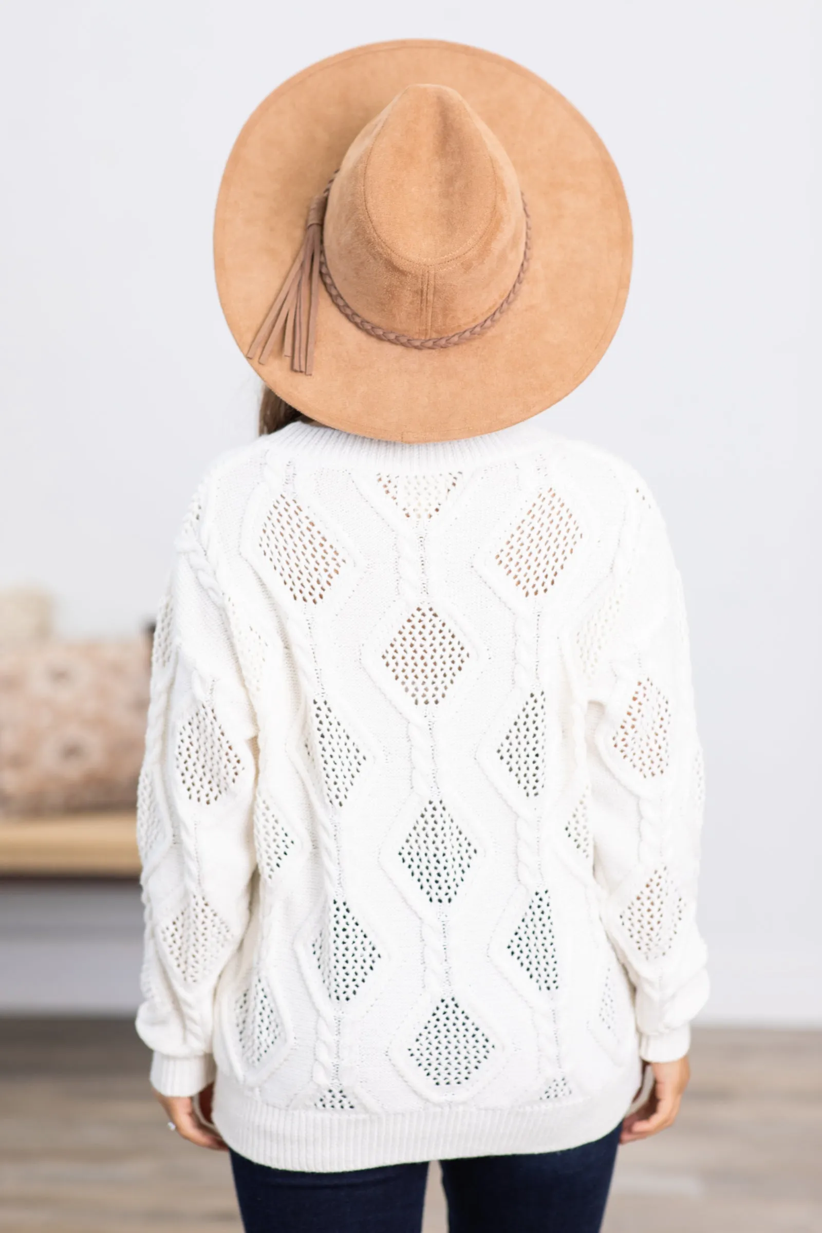 Ivory Cable Knit Textured Sweater